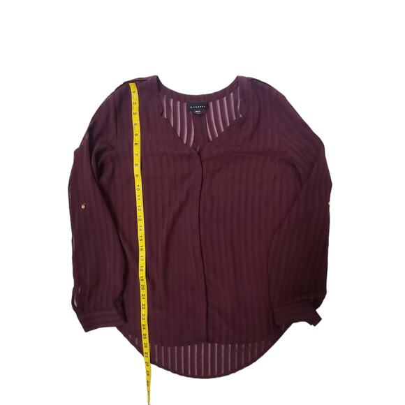 Metaphor Burgundy red semi sheer button down vertical stripe top large - Picture 10 of 10